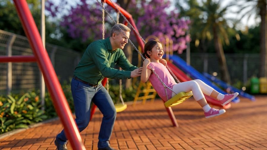 Área de lazer com quadra e playground do Residencial Portinari